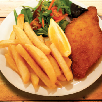 Fish and chips in the cafe